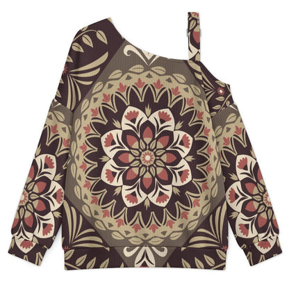 Off-the-shoulder SweaterRetro Pattern Women’s Off-Shoulder Knit Sweater