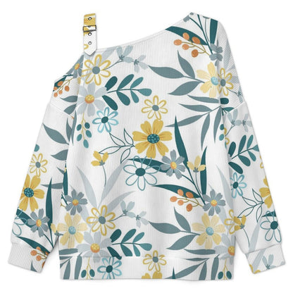 Floral Pattern Women’s Off-Shoulder Knit Sweater