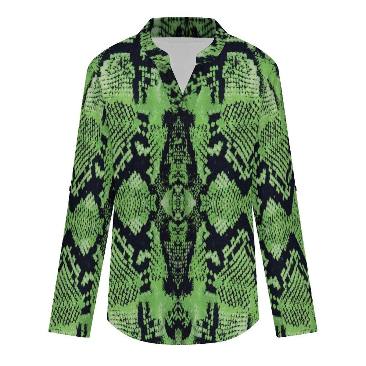 Snakeskin Pattern, Repeating Pattern  Versatile Notched V-Neck Tunic | Roll Tab 3/4 Sleeve Office Casual Top