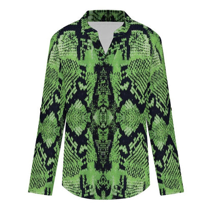 Snakeskin Pattern, Repeating Pattern  Versatile Notched V-Neck Tunic | Roll Tab 3/4 Sleeve Office Casual Top