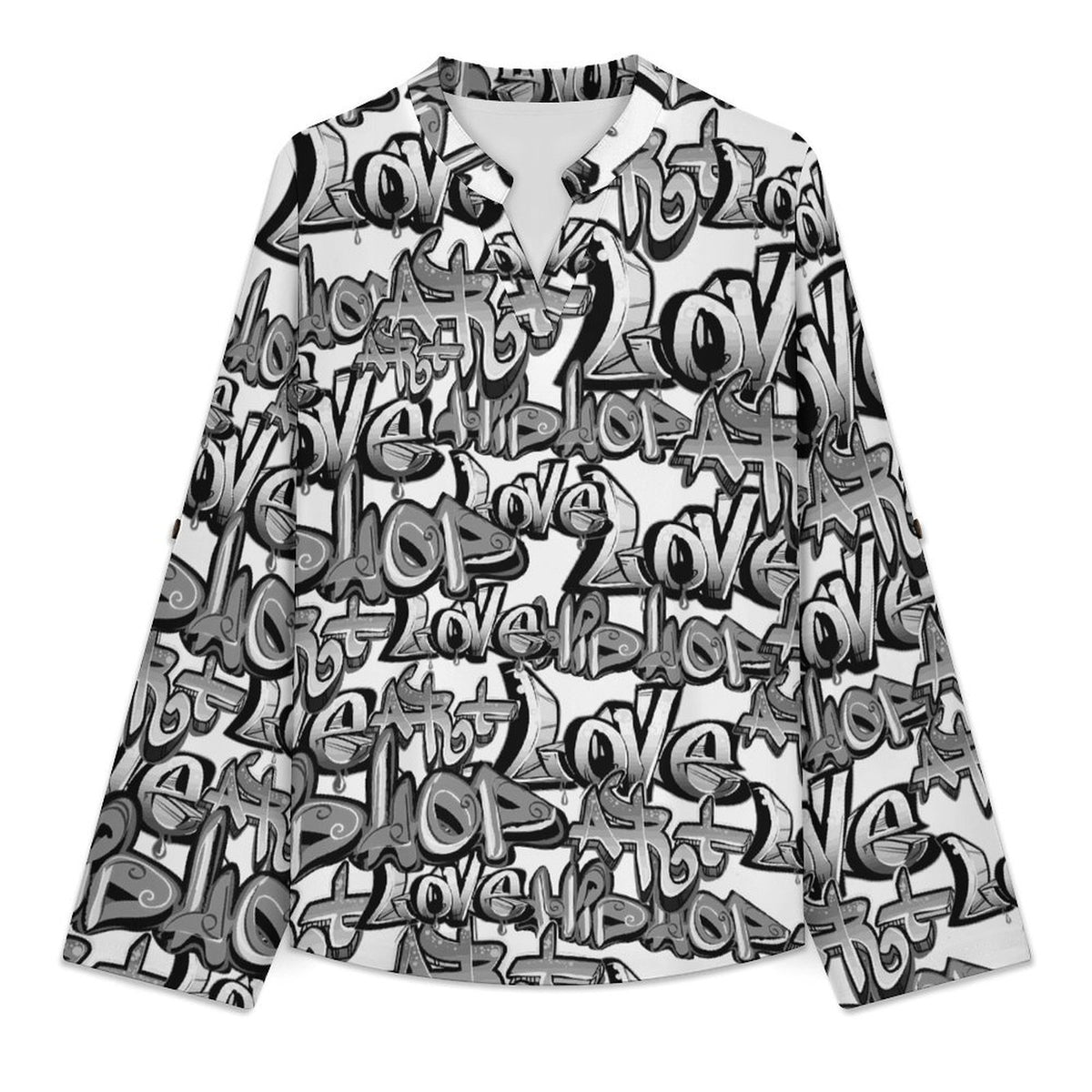 Graffiti, Font, Repeating Pattern  Versatile Notched V-Neck Tunic | Roll Tab 3/4 Sleeve Office Casual Top