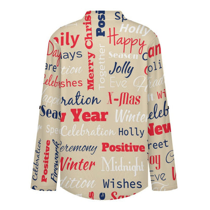 Retro Design, Newspaper Roll Tab 3/4 Sleeve Notched V Neck Tunic Blouse
