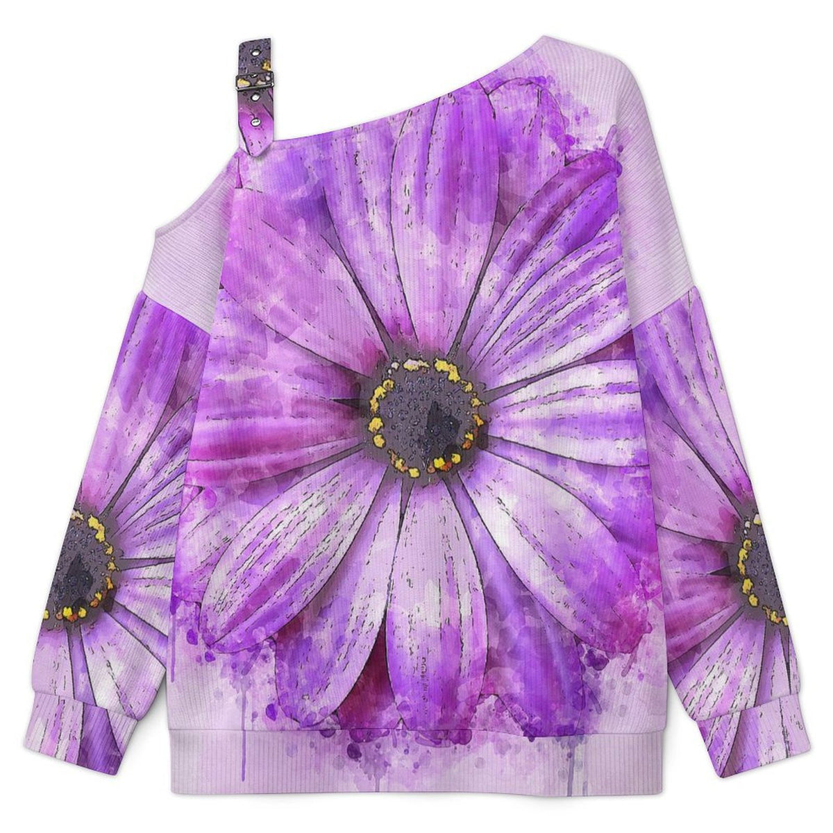 Women’s Off-Shoulder Knit Sweater Purple Flowers