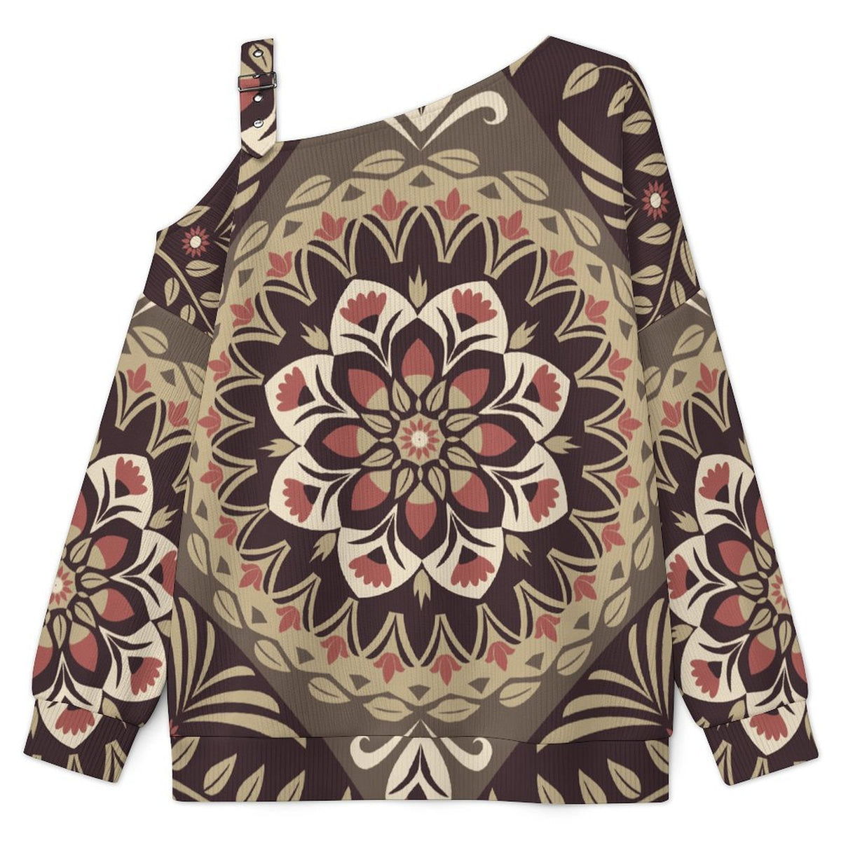 Off-the-shoulder SweaterRetro Pattern Women’s Off-Shoulder Knit Sweater