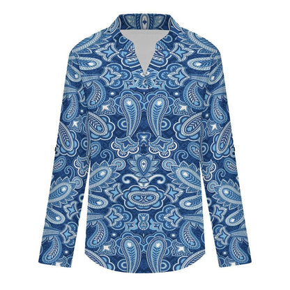 Paisley  Versatile Notched V-Neck Tunic | Roll Tab 3/4 Sleeve Office Casual Top