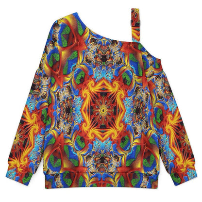 Off-the-shoulder SweaterColor, Abstract Painting Women’s Off-Shoulder Knit Sweater