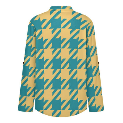 Versatile Notched V-Neck Tunic | Roll Tab 3/4 Sleeve Office Casual Top  Tartan Dresses Are Retro