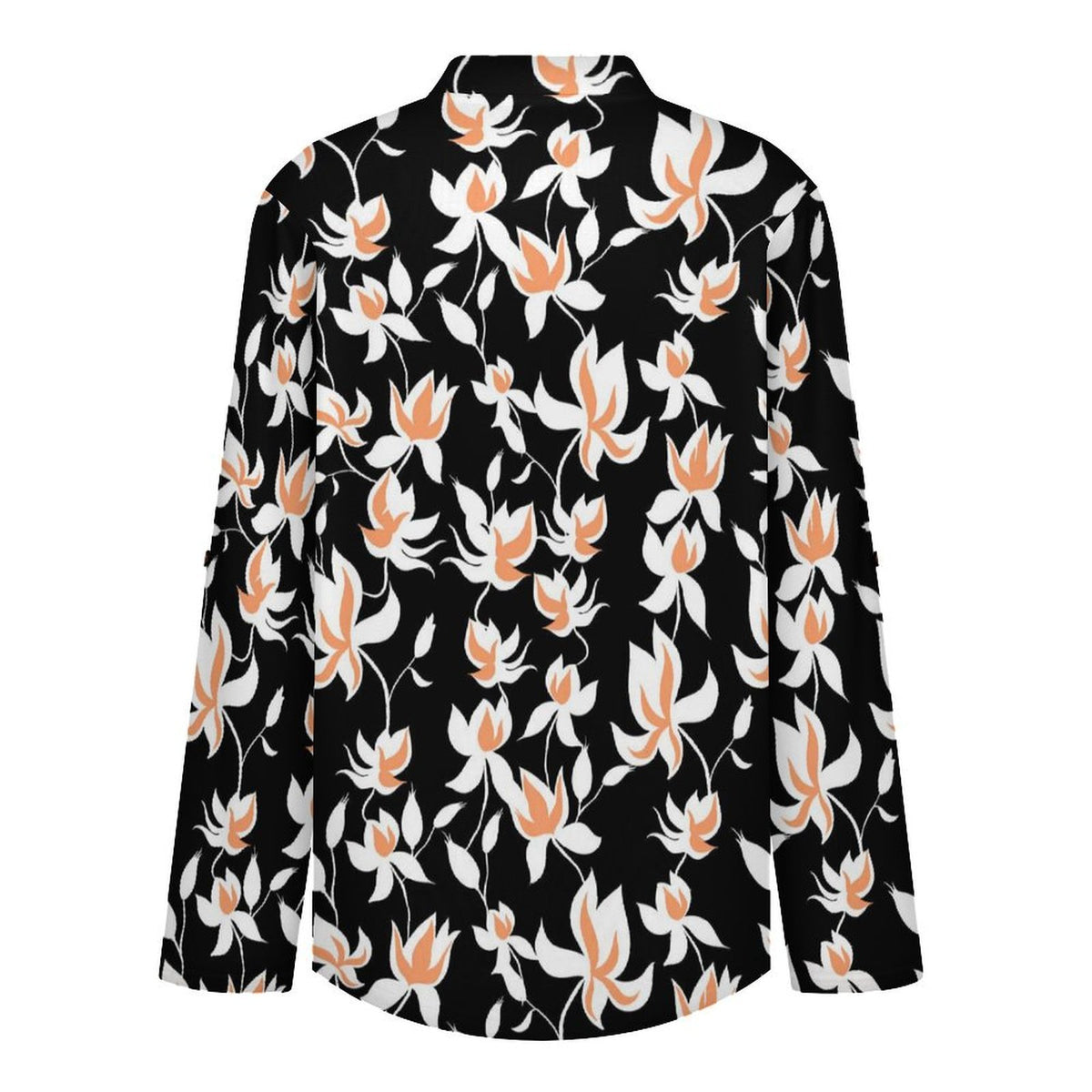 Flower Pattern Repeat  Versatile Notched V-Neck Tunic | Roll Tab 3/4 Sleeve Office Casual Top