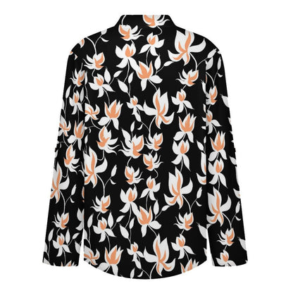 Flower Pattern Repeat  Versatile Notched V-Neck Tunic | Roll Tab 3/4 Sleeve Office Casual Top
