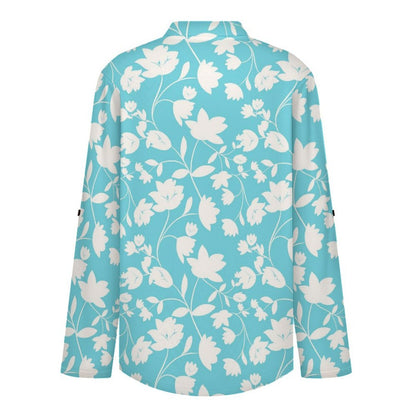 Flower  Versatile Notched V-Neck Tunic | Roll Tab 3/4 Sleeve Office Casual Top