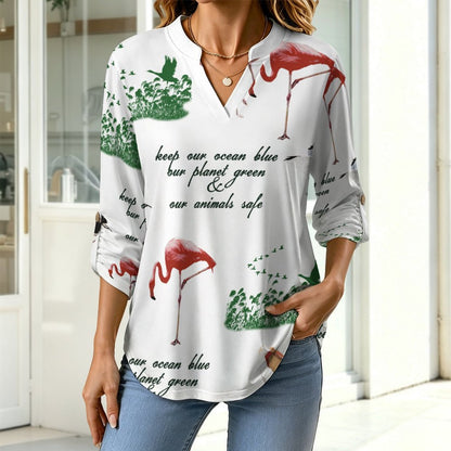 Environmental Protection, Wetland, Repeating Patterns  Versatile Notched V-Neck Tunic | Roll Tab 3/4 Sleeve Office Casual Top