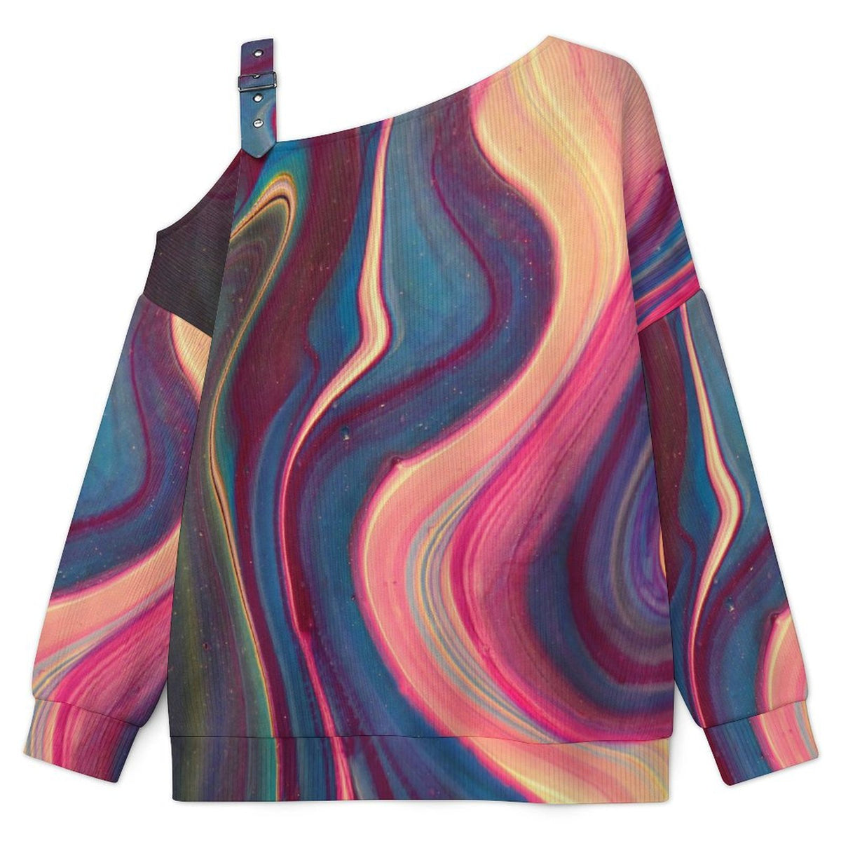 Off-the-shoulder Sweater Long Sleeve Relaxed-Fit Solid PulloverColor Shading, Pattern, Abstract