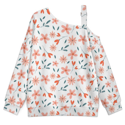 Fall Casual Asymmetric Shoulder Knit Top with Buckle Detail Flower