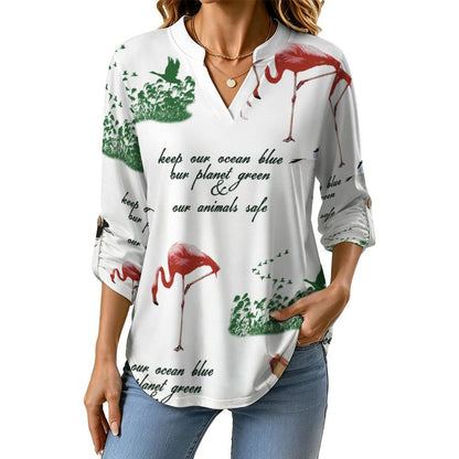 Environmental Protection, Wetland, Repeating Patterns  Versatile Notched V-Neck Tunic | Roll Tab 3/4 Sleeve Office Casual Top