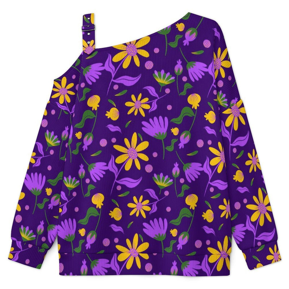 Women’s Off-Shoulder Knit Sweater Flower Pattern Repeat