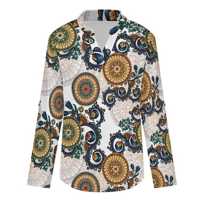 Repeated Patterns Complex Patterns of Wind  Versatile Notched V-Neck Tunic | Roll Tab 3/4 Sleeve Office Casual Top