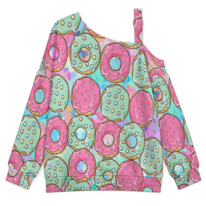 Long Sleeve Relaxed-Fit Solid Pullover Donuts Pattern
