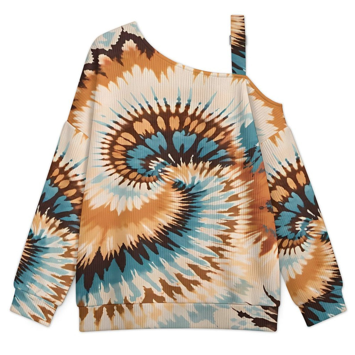 Fall Casual Asymmetric Shoulder Knit Top with Buckle Detail Tie Dye Stripes