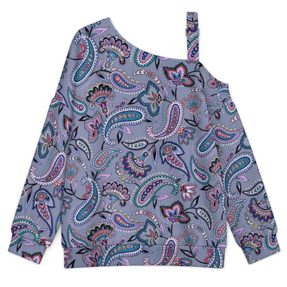 Fall Casual Asymmetric Shoulder Knit Top with Buckle Detail Paisley