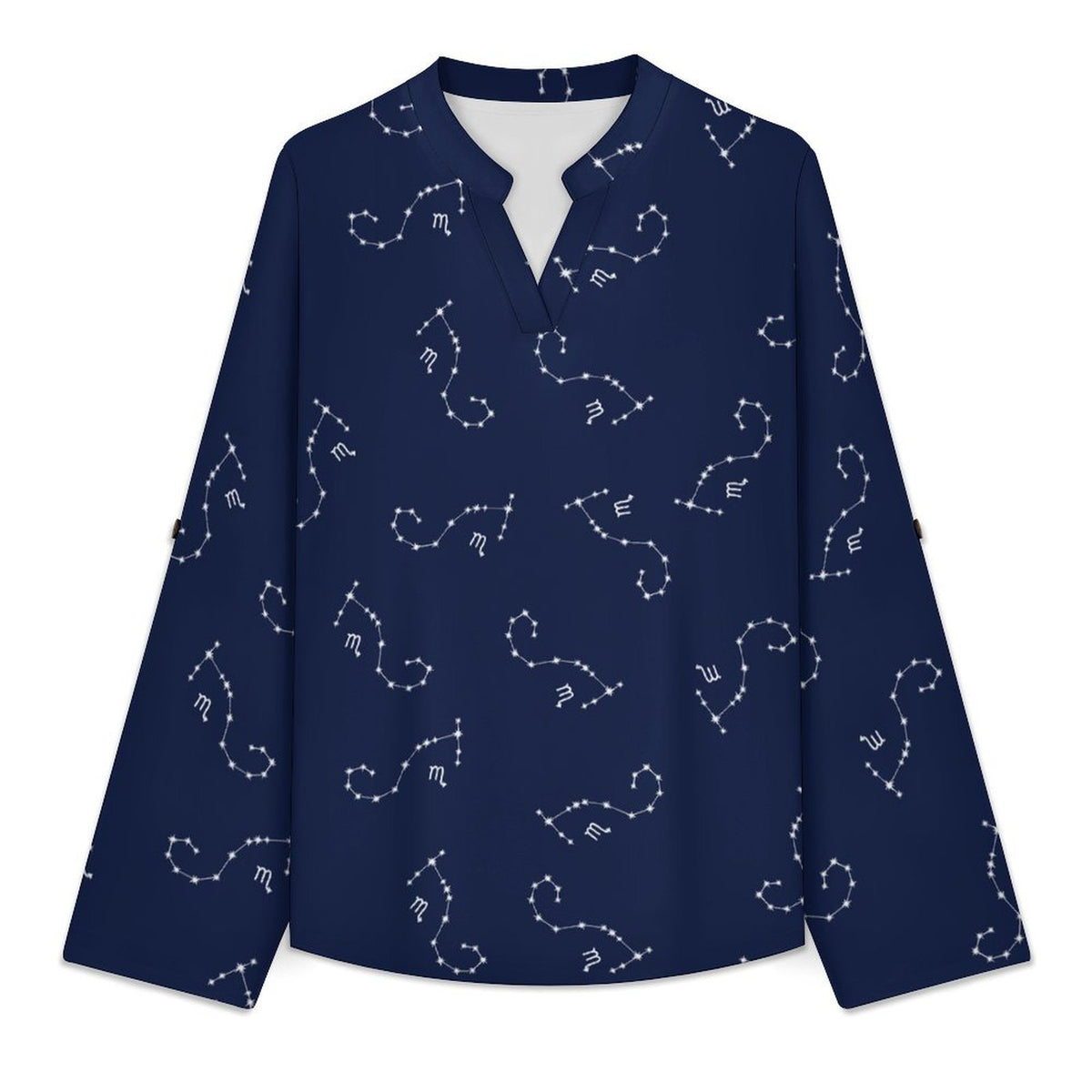 Versatile Notched V-Neck Tunic | Roll Tab 3/4 Sleeve Office Casual Top  Scorpio Dark Blue