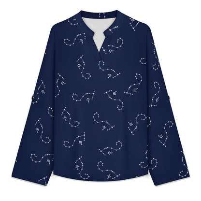 Versatile Notched V-Neck Tunic | Roll Tab 3/4 Sleeve Office Casual Top  Scorpio Dark Blue