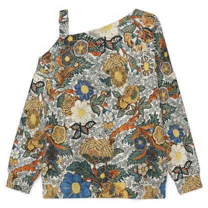 Women’s Off-Shoulder Knit Sweater Vintage Patterns, Flowers