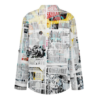 Newspaper  Versatile Notched V-Neck Tunic | Roll Tab 3/4 Sleeve Office Casual Top