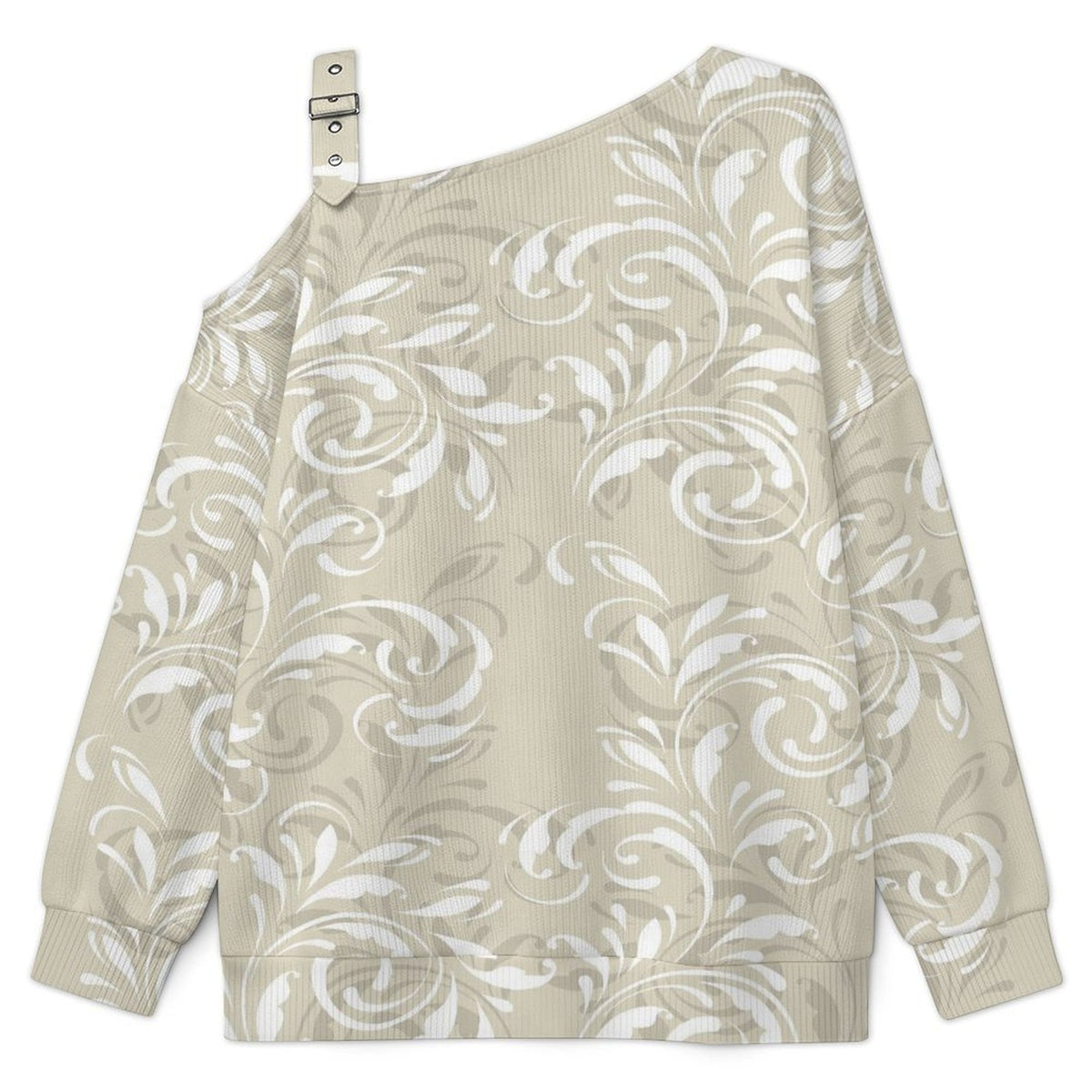 Off-the-shoulder Sweater European Retro Pattern white S Women’s Off-Shoulder Knit Sweater