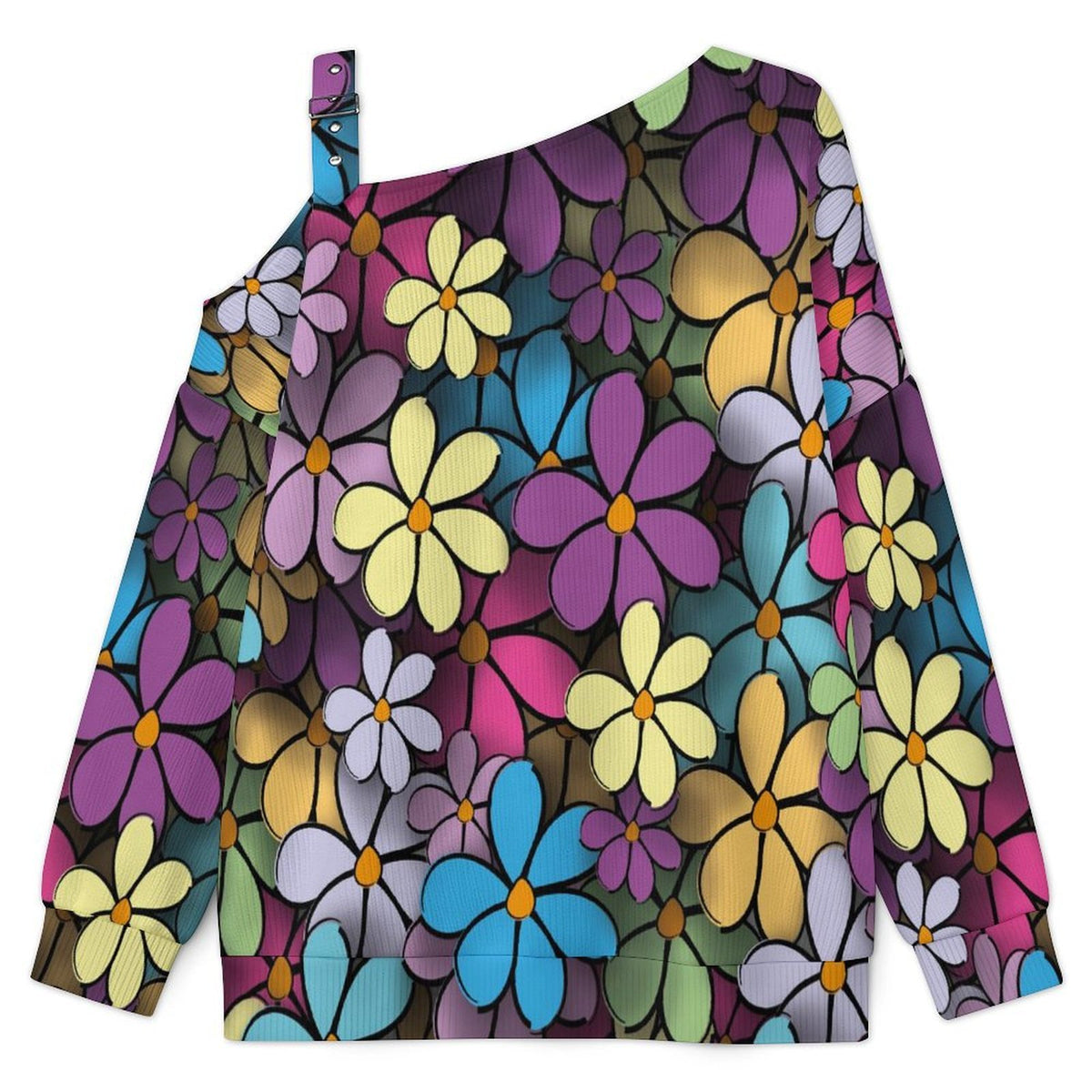Women’s Off-Shoulder Knit Sweater Flowers Background