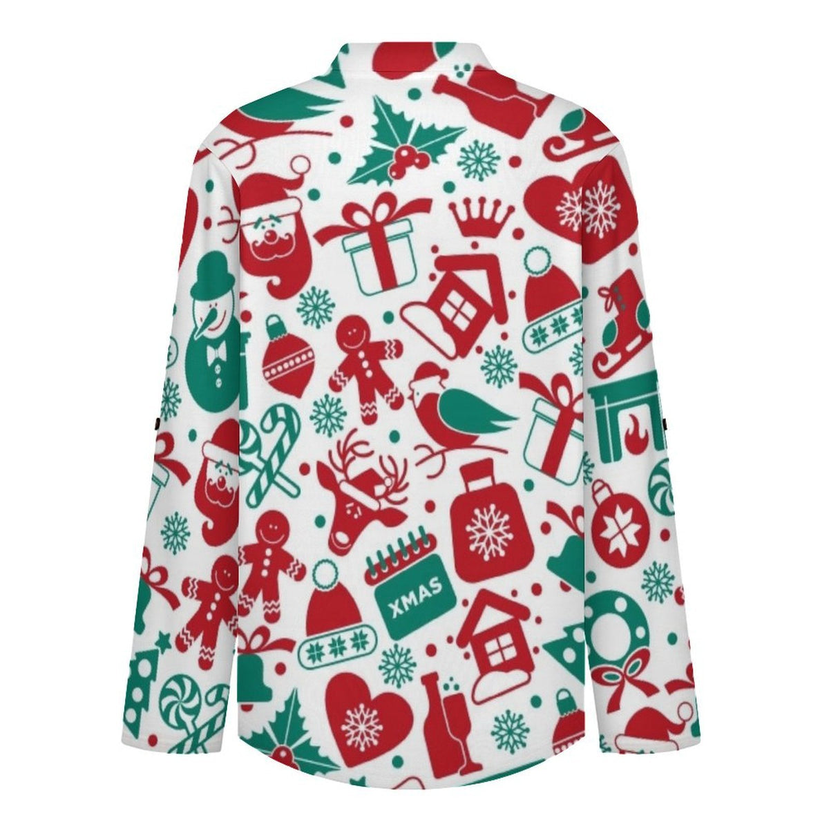 Christmas Pattern  Versatile Notched V-Neck Tunic | Roll Tab 3/4 Sleeve Office Casual Top