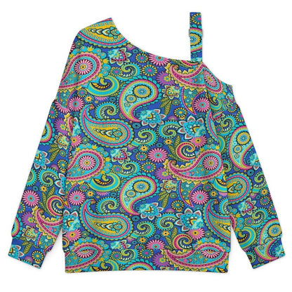 Fall Casual Asymmetric Shoulder Knit Top with Buckle Detail Paisley