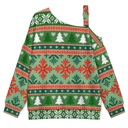Women’s Off-Shoulder Knit Sweater Christmas Texture