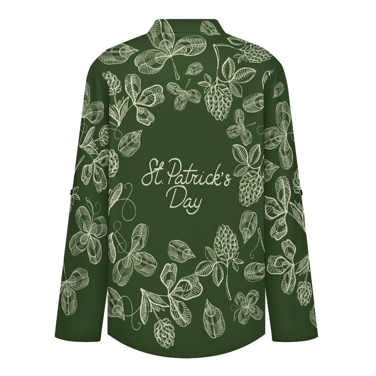 Women Curved Hem V Neck Roll Sleeve Casual Work Top  St. Patrick's Day, Wreath