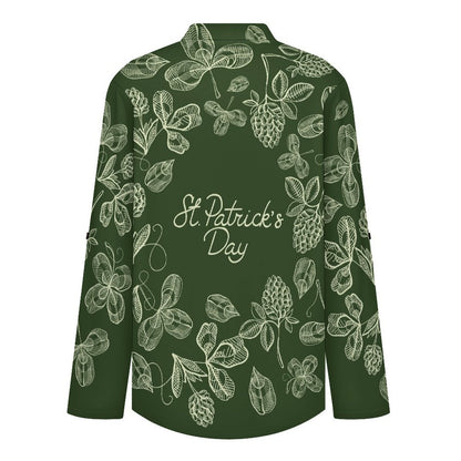Women Curved Hem V Neck Roll Sleeve Casual Work Top  St. Patrick's Day, Wreath
