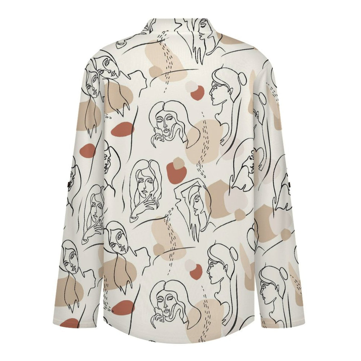 Stand-up Collar Long-sleeved Shirt Line Painting, Woman, Color Block white S Women’s V-Neck Blouses
