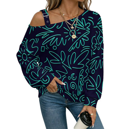 Long Sleeve Relaxed-Fit Solid Pullover Graffit Cute Flower