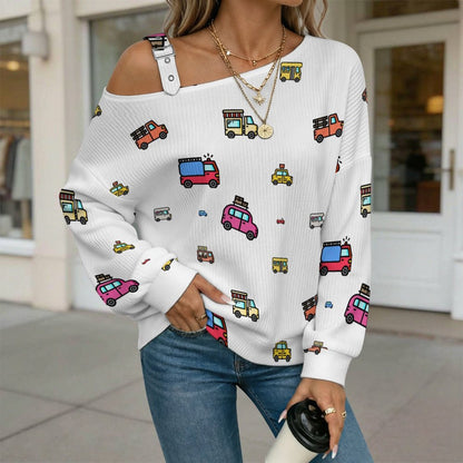 Women’s Off-Shoulder Knit Sweater Car Background