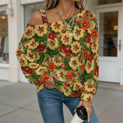 Off-the-shoulder SweaterVintage Flower Pattern Women’s Off-Shoulder Knit Sweater