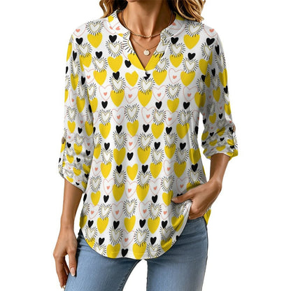 Love  Versatile Notched V-Neck Tunic | Roll Tab 3/4 Sleeve Office Casual Top