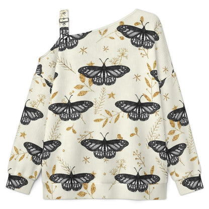 Women’s Off-Shoulder Knit Sweater Butterfly Repeat Pattern