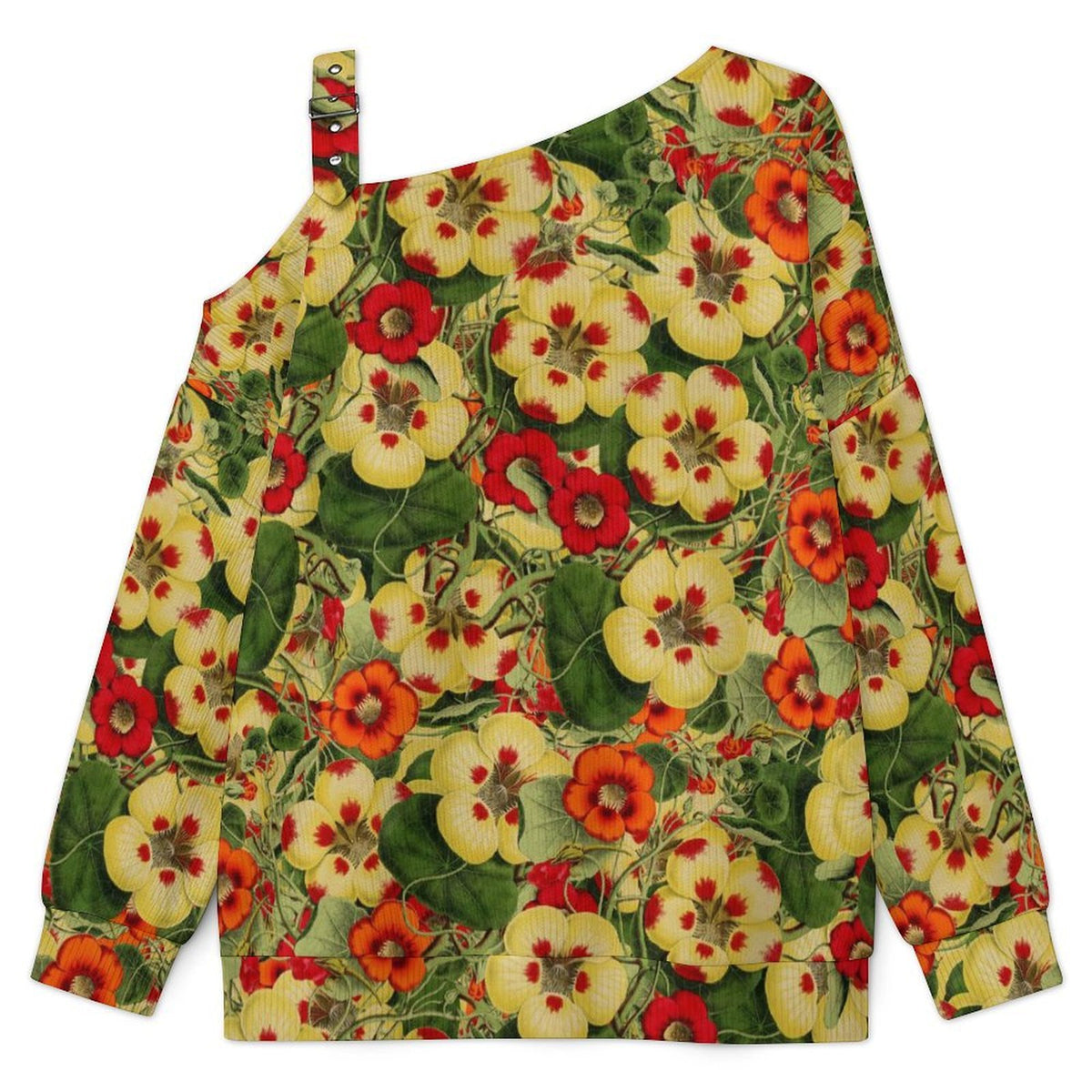 Off-the-shoulder SweaterVintage Flower Pattern Women’s Off-Shoulder Knit Sweater
