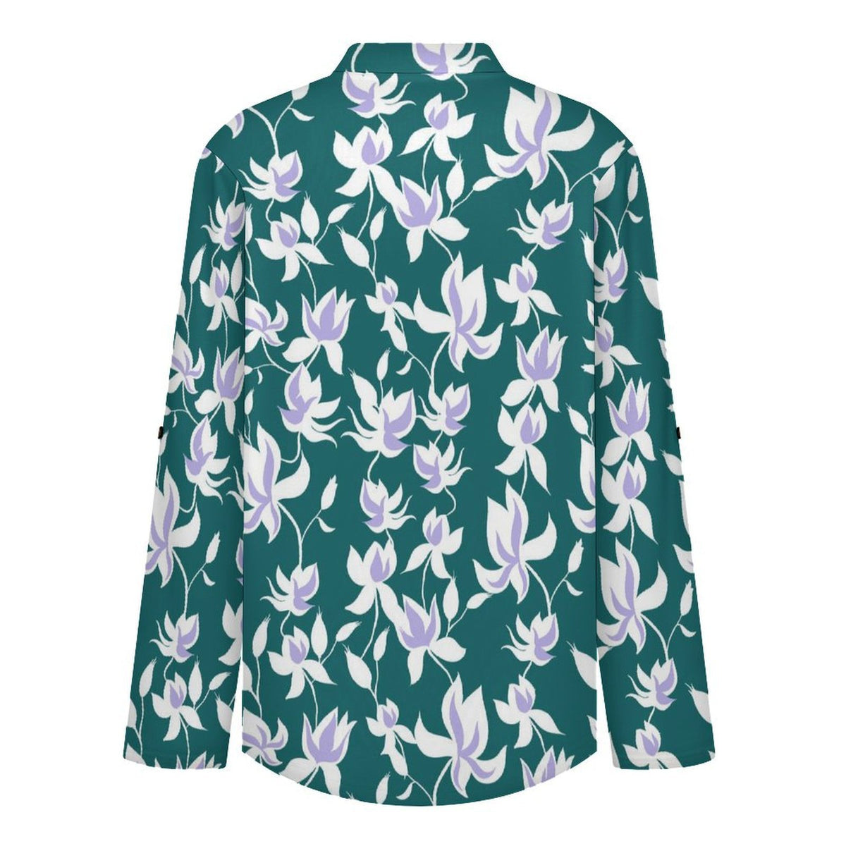 Flower Pattern Repeat  Versatile Notched V-Neck Tunic | Roll Tab 3/4 Sleeve Office Casual Top