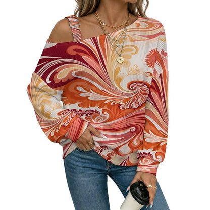 Fall Casual Asymmetric Shoulder Knit Top with Buckle Detail Tie Dye Stripes