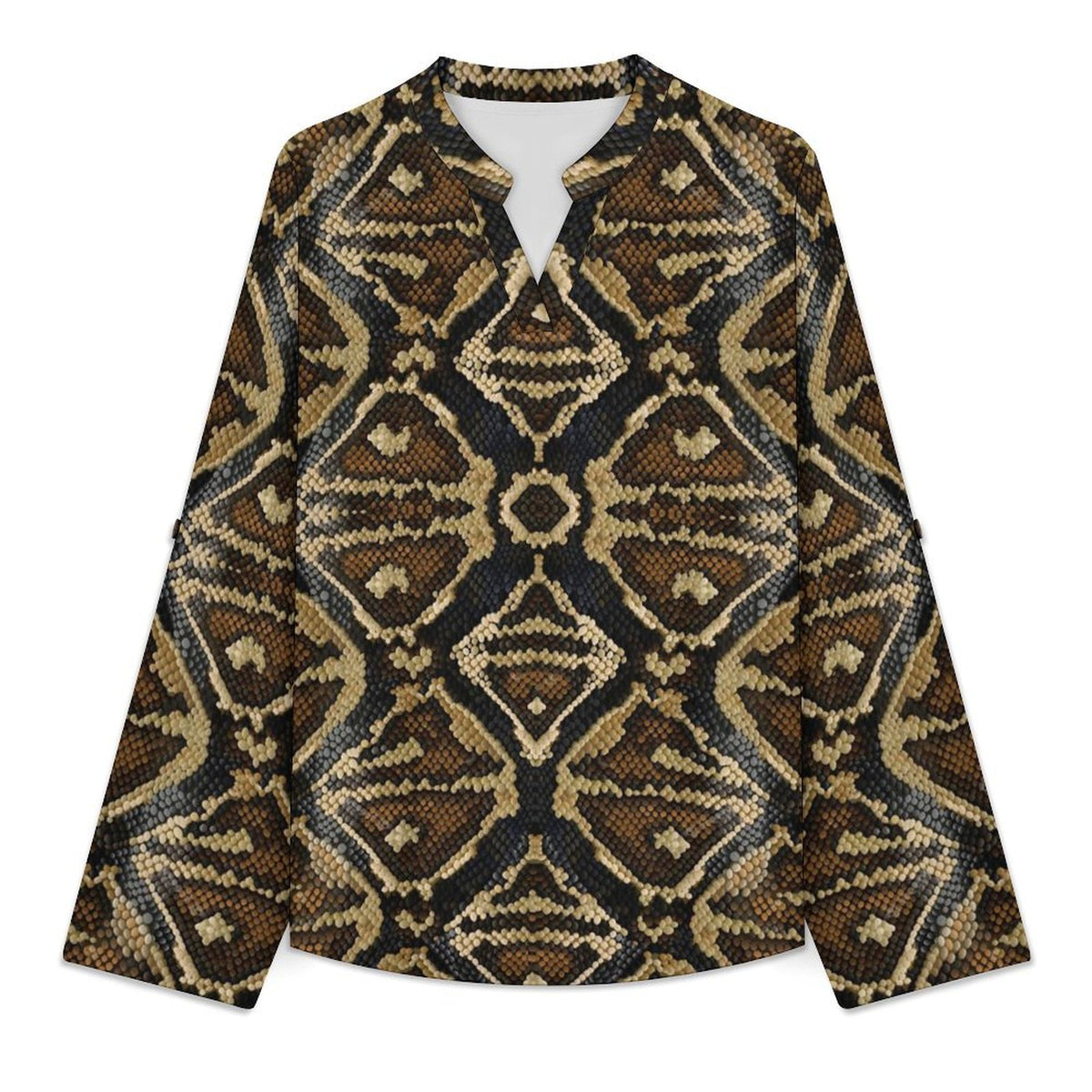 Snakeskin Pattern, Repeating Pattern  Versatile Notched V-Neck Tunic | Roll Tab 3/4 Sleeve Office Casual Top