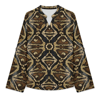 Snakeskin Pattern, Repeating Pattern  Versatile Notched V-Neck Tunic | Roll Tab 3/4 Sleeve Office Casual Top