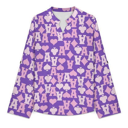 Poker A  Versatile Notched V-Neck Tunic | Roll Tab 3/4 Sleeve Office Casual Top