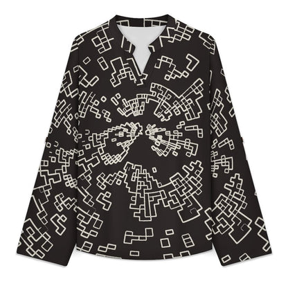 Pattern Dress Girl Phone Cover Roll Tab 3/4 Sleeve Notched V Neck Tunic Blouse