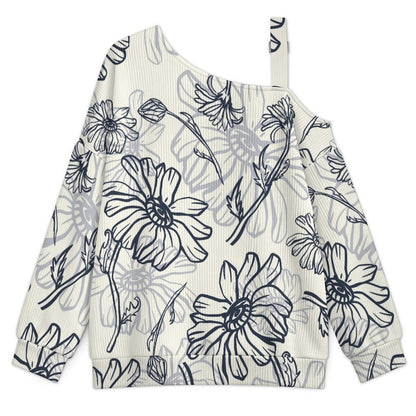 Fall Casual Asymmetric Shoulder Knit Top with Buckle Detail Pattern, Ink