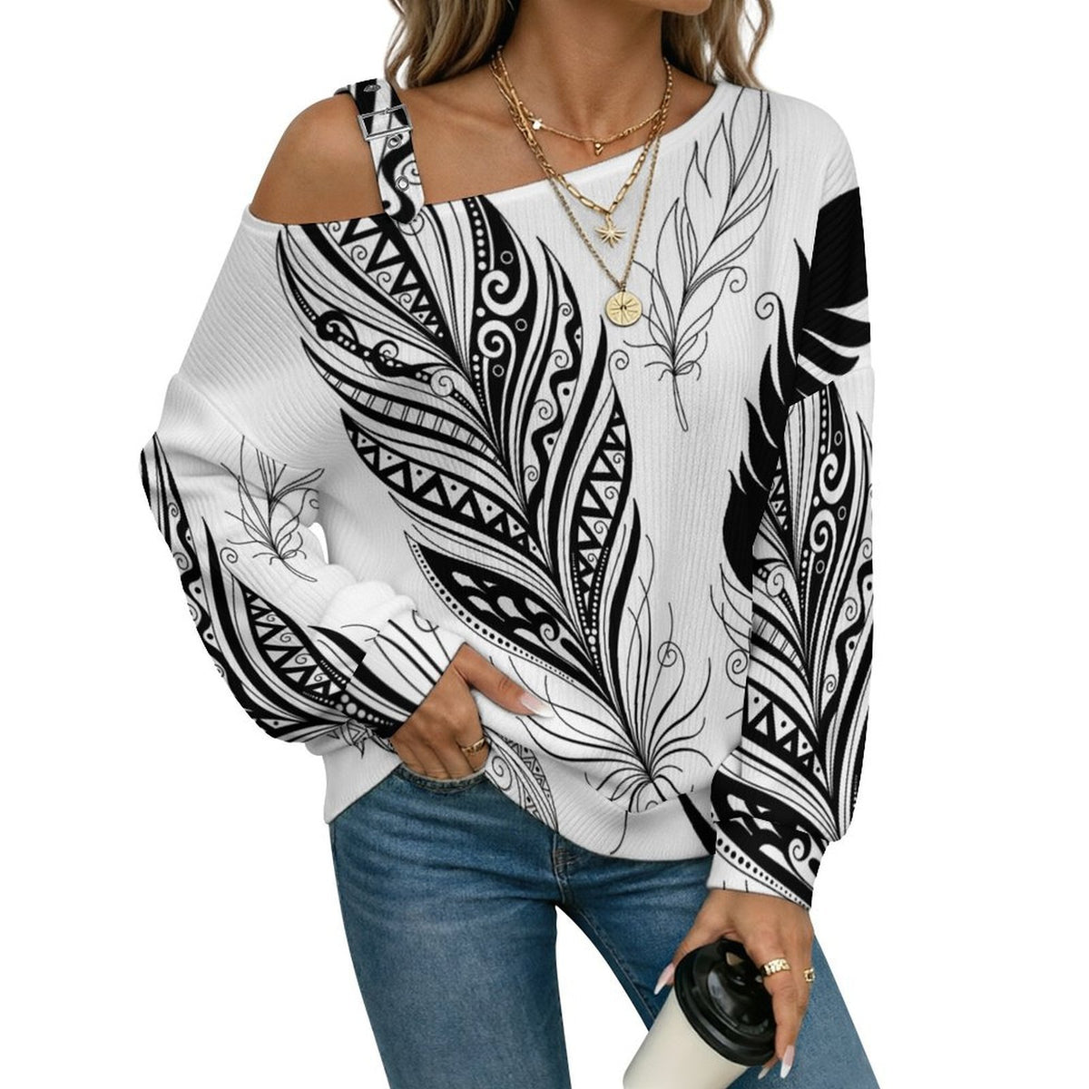 Women’s Off-Shoulder Knit Sweater Wing