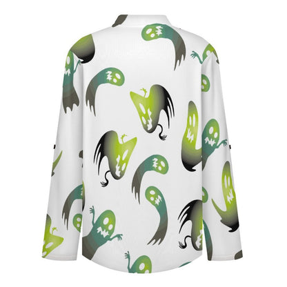 The Ghost Repeats A Pattern of Gradient Green  Versatile Notched V-Neck Tunic | Roll Tab 3/4 Sleeve Office Casual Top
